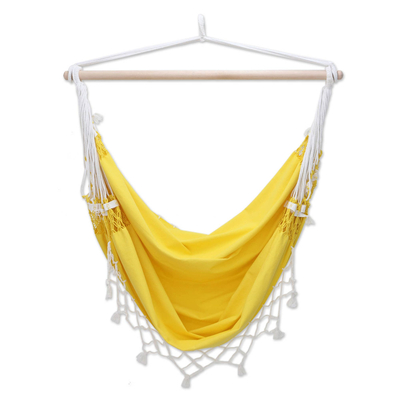 Cotton hammock swing, 'Salvador Sun' - Yellow Cotton Swing Hammock from Brazil