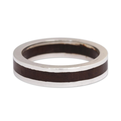 Men's silver and wood band ring, 'Integrity' - Men's Unique Wood Band Ring