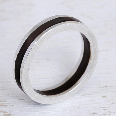 Men's silver and wood band ring, 'Integrity' - Men's Unique Wood Band Ring