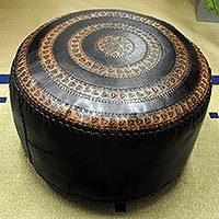 Leather ottoman cover, 'Manaus Star' - Handcrafted Leather Ottoman Cover