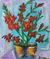 'Vase of Red Flowers' - Still Life Naif Painting