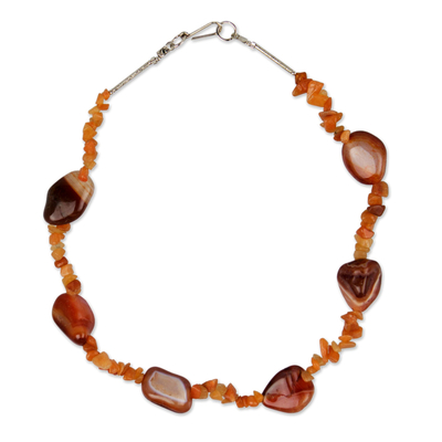Agate beaded necklace, 'Trindade Heritage' - Agate Beaded Necklace with Silver 950 Clasp
