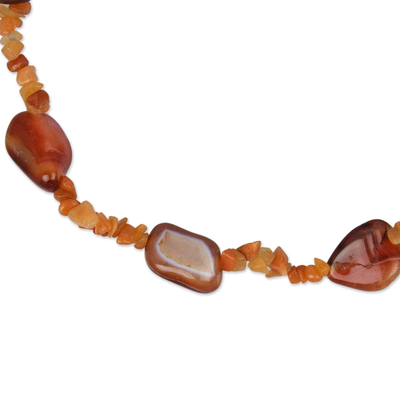 Agate beaded necklace, 'Trindade Heritage' - Agate Beaded Necklace with Silver 950 Clasp