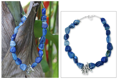 Agate beaded necklace, 'Blue Ipanema' - Agate beaded necklace
