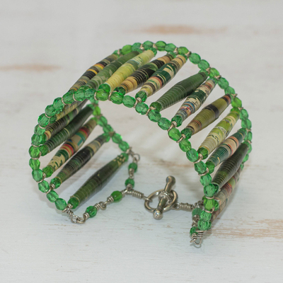 Recycled paper wristband bracelet, 'Nature Tales' - Recycled paper wristband bracelet