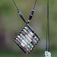 Quartz and recycled paper pendant necklace, 'Love Stories'