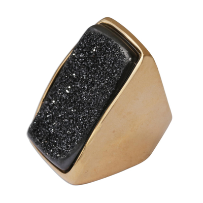 Brazilian drusy agate cocktail ring, 'Nightlife' - Brazilian Gold Plated Drusy Cocktail Ring