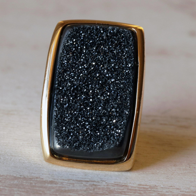 Brazilian drusy agate cocktail ring, 'Nightlife' - Brazilian Gold Plated Drusy Cocktail Ring