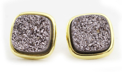 Gold plated drusy agate button earrings