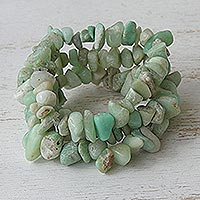 Chrysoprase beaded bracelets, Light Green Wonders (set of 3)