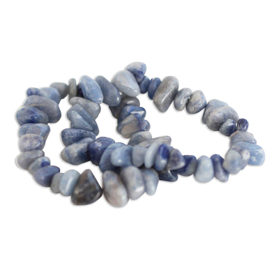 Blue quartz beaded bracelets, 'Wonders' (pair) - Handmade Jewelry Stretch Quartz Bracelets (Pair)