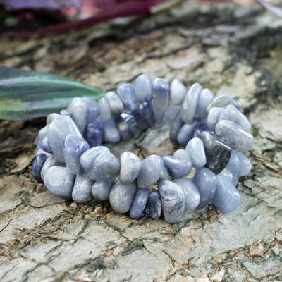 Blue quartz beaded bracelets, 'Wonders' (pair) - Handmade Jewelry Stretch Quartz Bracelets (Pair)