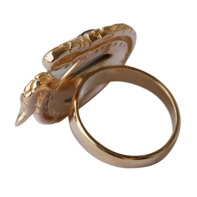 Brazilian drusy agate cocktail ring, 'Golden Serpent' - Gold Plated Drusy Cocktail Ring