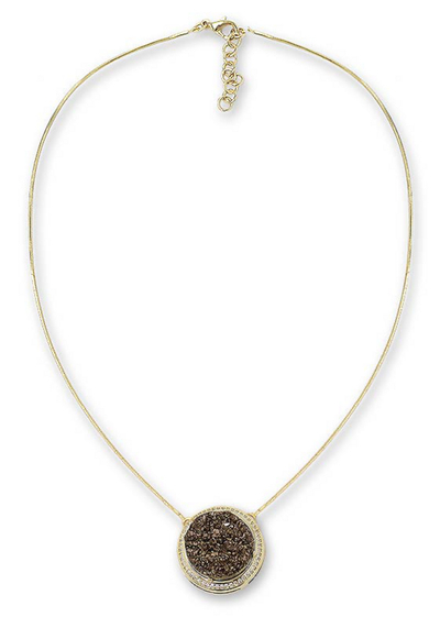 Brazilian drusy agate pendant necklace, 'Bronze Moon' - Gold Plated Pendant Drusy Necklace from Brazil