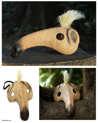 Leather mask, 'Amazon Anteater' - Brazilian Carnaval Leather Mask