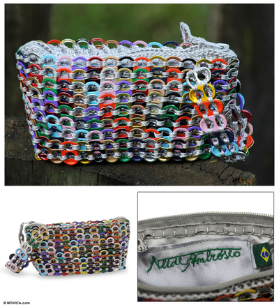 Soda pop-top wristlet bag, 'Bright Hope and Change' - Handcrafted Recycled Aluminum Wristlet Handbag