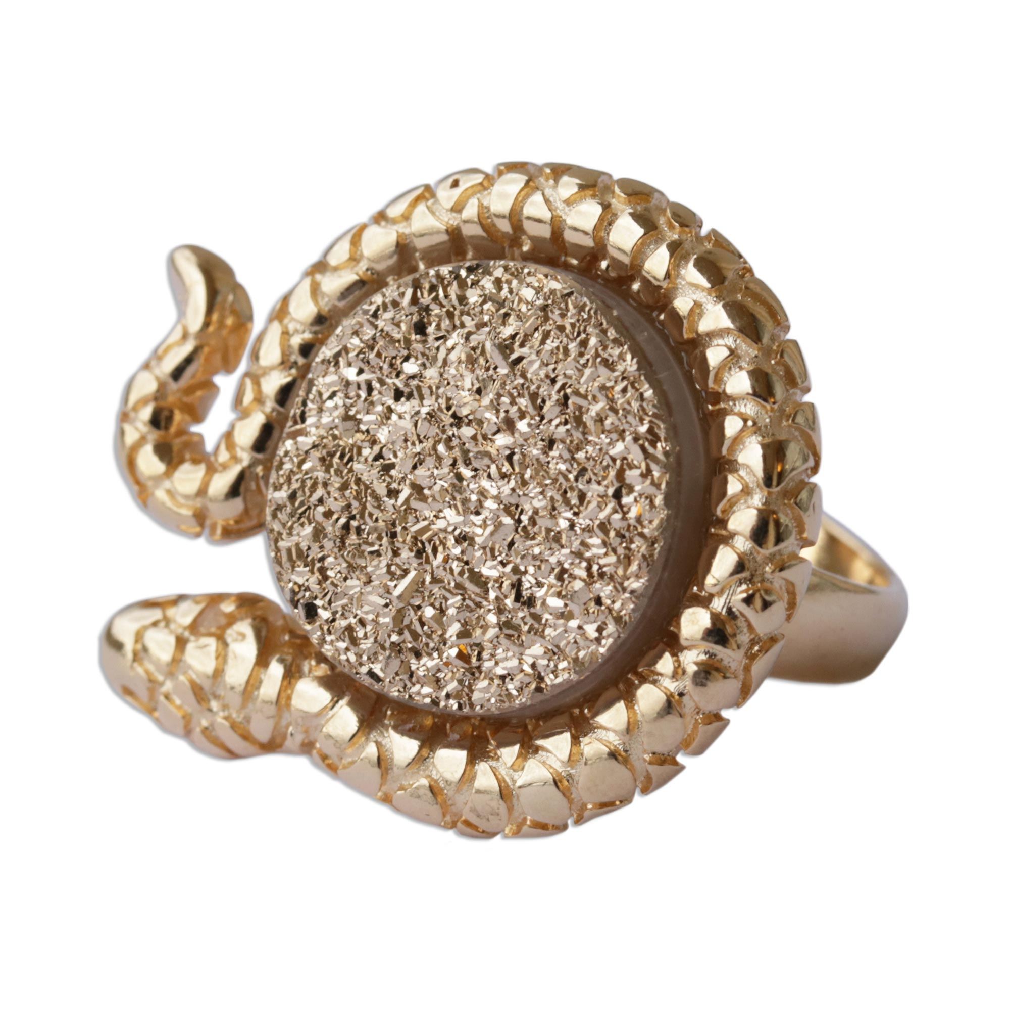 Fair Trade Gold Plated Drusy Cocktail Ring - Golden Amazon Serpent | NOVICA