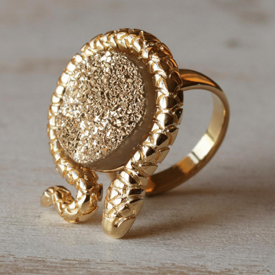 Brazilian drusy agate cocktail ring, 'Golden Amazon Serpent' - Fair Trade Gold Plated Drusy Cocktail Ring