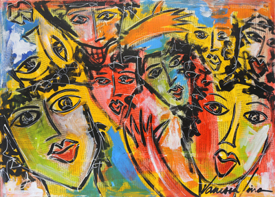 'Faces in the Crowd' - Acrylic Mixed Media Painting