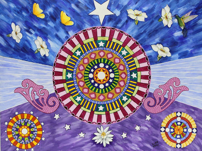 'Mandala of Forgiveness' (2012) - Floral Naif Painting from Brazil