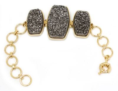 Brazilian drusy agate bracelet, 'Maringa Moonlight' - Unique Modern Gold Plated Link Drusy Bracelet