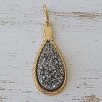 Brazilian drusy agate pendant, 'Crystalline Dewdrop' - Brazilian drusy agate pendant