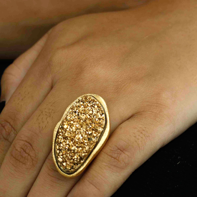 Brazilian drusy agate cocktail ring, 'Golden Magnitude' - Artisan Crafted Gold Plated Drusy Cocktail Ring