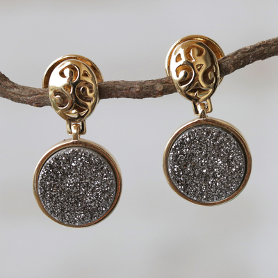Brazilian drusy agate dangle earrings, 'Sparkling Mirror' - Gold Plated Drusy Dangle Earrings