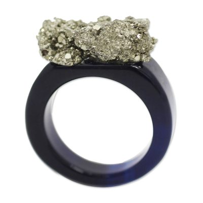 Handcrafted Modern Pyrite and Agate Cocktail Ring