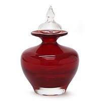 Handblown art glass bottle, 'Scarlet Passion'