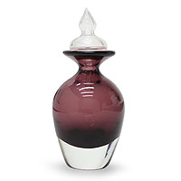 Handblown art glass decorative bottle, 'Surreal Purple' - Fair Trade Handblown Decorative Bottle from Brazil