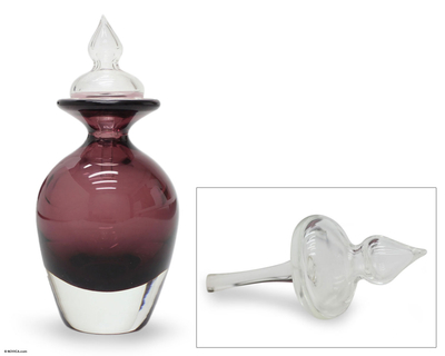 Handblown art glass decorative bottle, 'Surreal Purple' - Handblown Decorative Bottle from Brazil