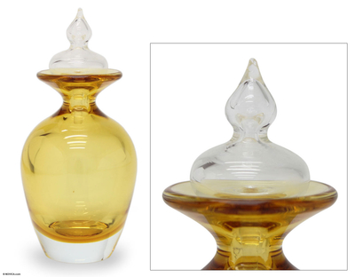 Handblown art glass decorative bottle, 'Surreal Yellow' - Murano Inspired handblown decorative bottle