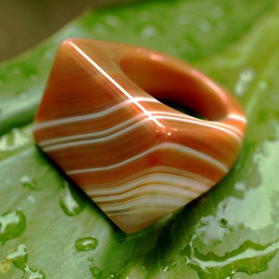 Enhanced agate cocktail ring, 'Caramel Sunset' - Handcrafted Good Fortune Rio Agate Cocktail Ring