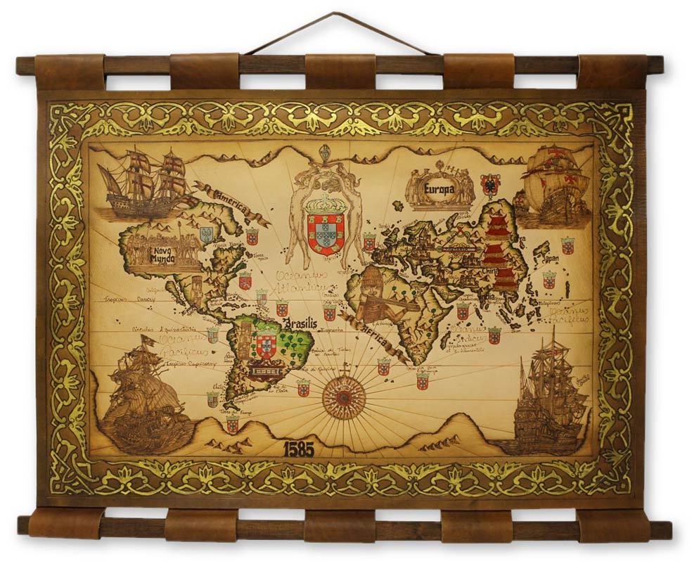 Leather map - New World of 1585  NOVICA