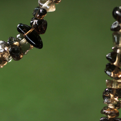 Lange Perlenkette aus Rauchquarzperlen - Handgefertigte lange Halskette aus Rauchquarzperlen