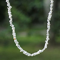 Howlite long beaded necklace, 'Brazilian Cloud' - Hand Made Long Beaded Howlite Necklace