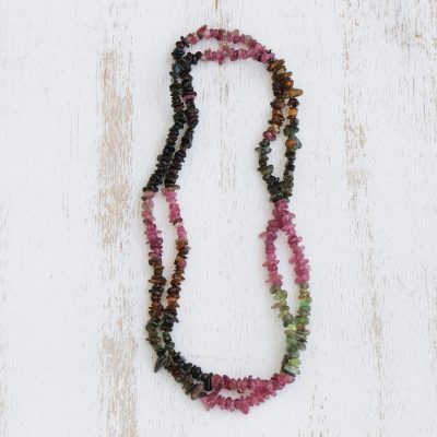 Tourmaline long beaded necklace, 'Carnival Queen' - Tourmaline Long Beaded Necklace