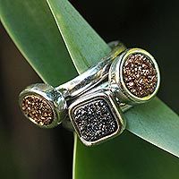 Brazilian drusy agate stacking rings, 'Samba Glitz' (set of 3)