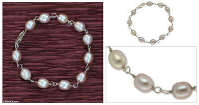 Cultured pearl bracelet, 'Rose Romance' - Brazilian Handcrafted Pink Pearl and Silver Bracelet