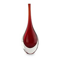 Handblown art glass vase, 'Levitating Scarlet'