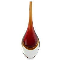 Handblown art glass vase, Levitating Amber Fire