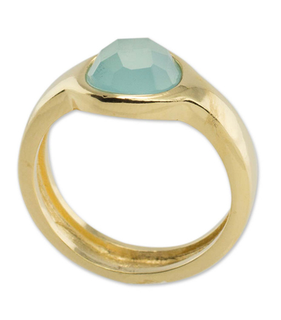 Gold plated solitaire ring, 'Radiant Blue' - Gold plated solitaire ring
