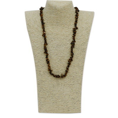 Lange Perlenkette mit Tigerauge - Kunsthandwerklich gefertigte lange Halskette mit Perlen aus brasilianischem Tigerauge