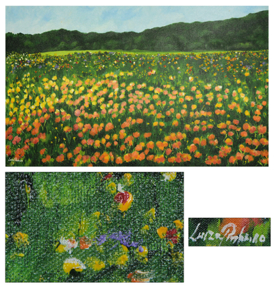 'Colorful Flowers' - Brazilian Floral Landscape Painting