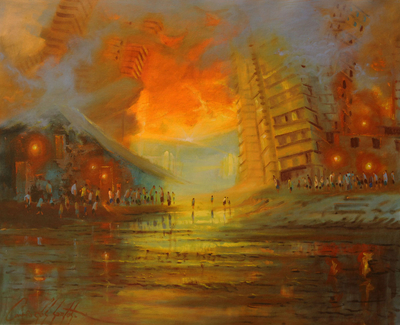 'Sunset V' - Original Painting Signed Fine Art from Brazil
