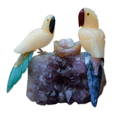 Handcrafted Brazilian Gemstone Bird Sculpture