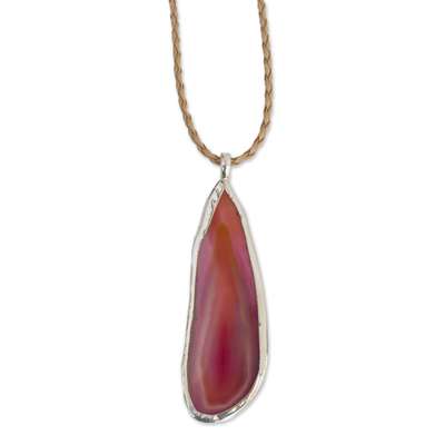 Agate and Sterling Silver on Leather Necklace