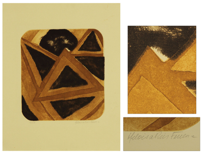 'Brown Triangles' - Signierter Originaldruck abstrakter Kunst