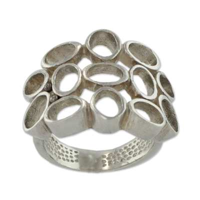 Sterling silver band ring, Beehive